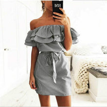 Load image into Gallery viewer, Off Shoulder Strapless Striped Ruffles Dress Women 2018 Summer Sundresses Beach Casual Shirt Short Mini Party Dresses Robe Femme