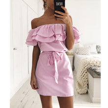 Load image into Gallery viewer, Off Shoulder Strapless Striped Ruffles Dress Women 2018 Summer Sundresses Beach Casual Shirt Short Mini Party Dresses Robe Femme