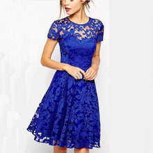 Load image into Gallery viewer, 2018 Fashion Women Elegant Sweet Hallow Out Lace Dress Sexy Party Princess Slim Summer Dresses Vestidos Red Blue S-5XL Plus Size